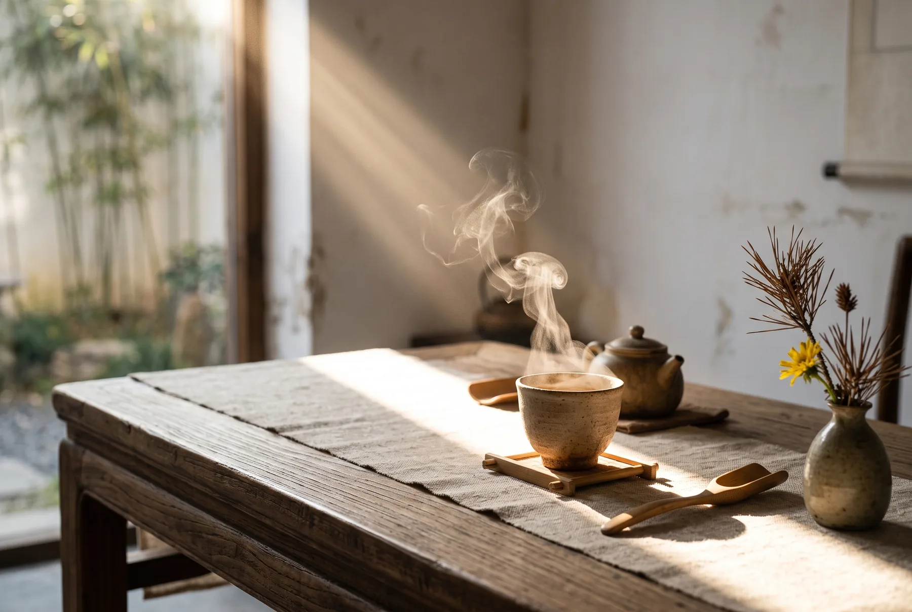 茶席上，一只杯與一道斜光